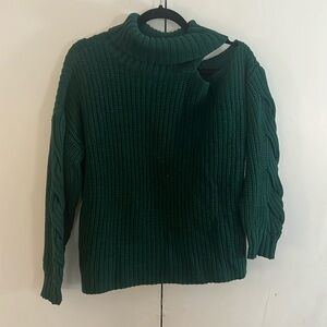 Aqua hunter green knit sweater with shoulder cutout size medium